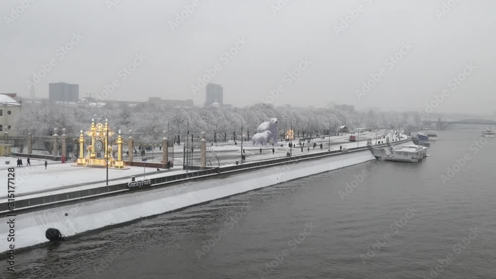 Moscow winter park named after Gorky, snow, river Moscow winter park named after Gorky, snow, river