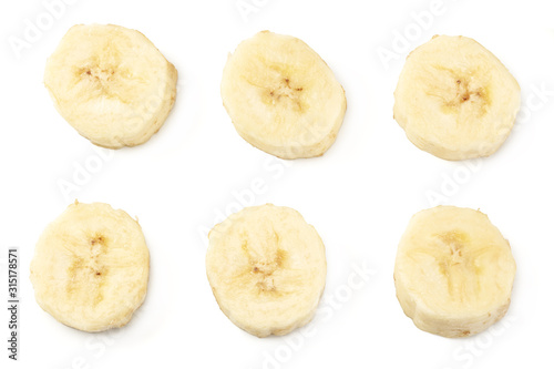 fresh sliced banana isolated on white background. Healthy food. Top view
