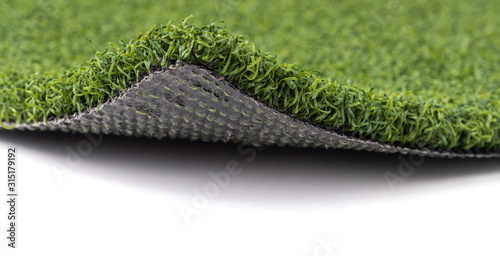 Canvas Print Flipped Up Section of Artificial Turf Grass On White Background