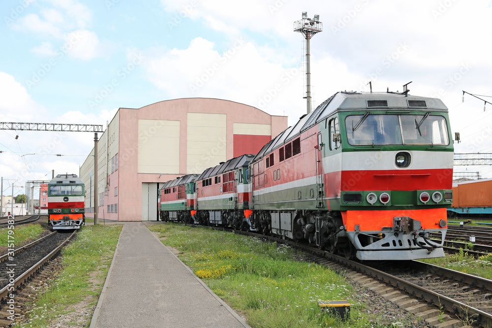 Obraz premium passenger locomotives in the parking lot 