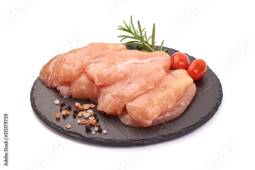 Raw chicken fillet meat, isolated on white background