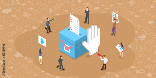 Isometric Flat Vector Concept of Democratic Election Poll, Social Justice and Voting Rights, Referendum Campaign.