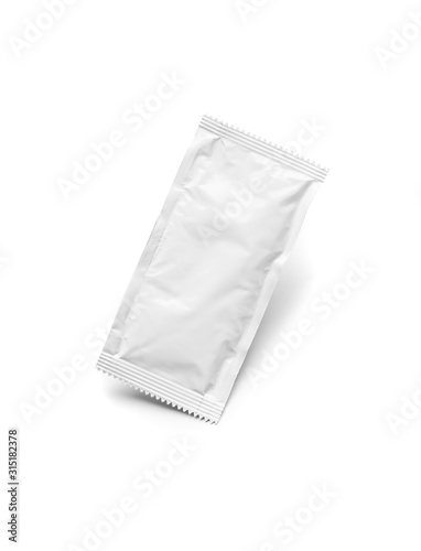 Blank White Condiment Packet Floating Isolated on White Background
