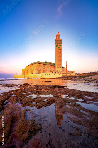 The Hassan II Mosque is a mosque in Casablanca, Morocco. It is the largest mosque in Morocco with the tallest minaret in the world.