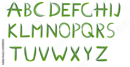 Letters of the English alphabet made up of cucumbers
