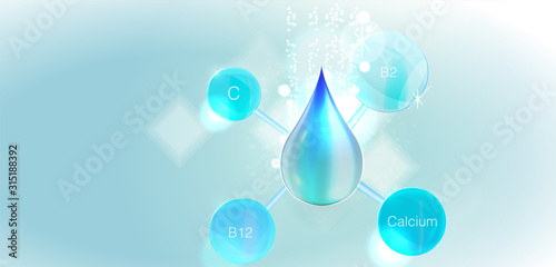 Water drop Logo design vector template Blue shiny water drop. Vector illustration Realistic vector of drop for beauty and cosmetic concept.