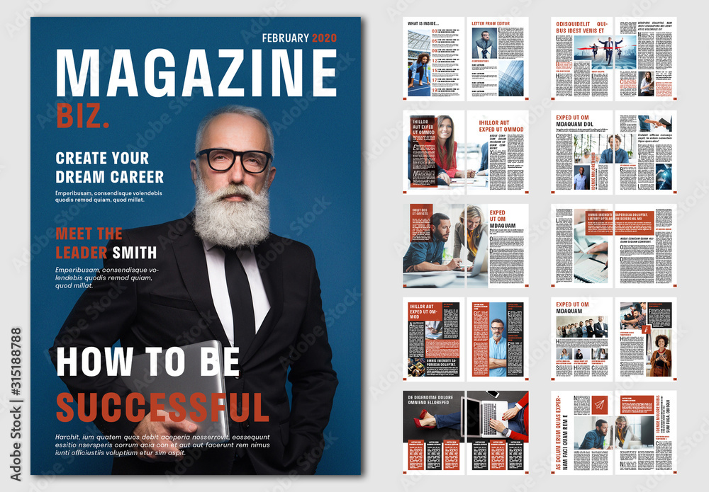 Business Magazine Layout with Red Accents Stock Template Adobe Stock Business Magazine Layout with Red Accents Stock Template Adobe Stock