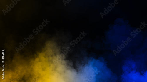 Smoke on the floor . Isolated black background . Misty fog effect texture overlays for text or space.