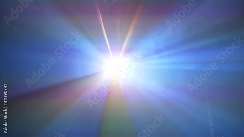 4K Shot Of Beautiful Rays Of Colours Shining Out Of Projector Surrounded By Smoke,  Bright Light Shining In Different Direction. Blue Light