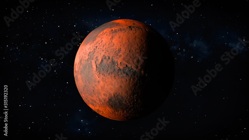 Planet Mars in Space Milky Way galaxy background