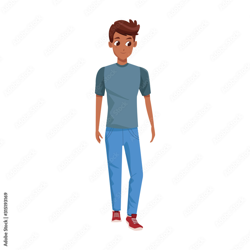 cartoon young man standing icon, colorful design cartoon young man standing icon, colorful design