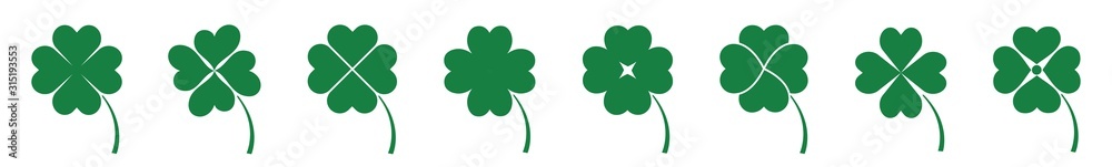 Shamrock Icon Green | Shamrocks | Four Leaf Clover | Irish Symbol | St Patrick's Day Logo | Luck Sign | Isolated | Variations