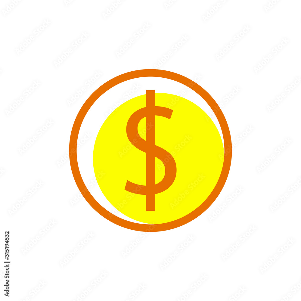 Dollar coin icon vector on white background Dollar coin icon vector on white background