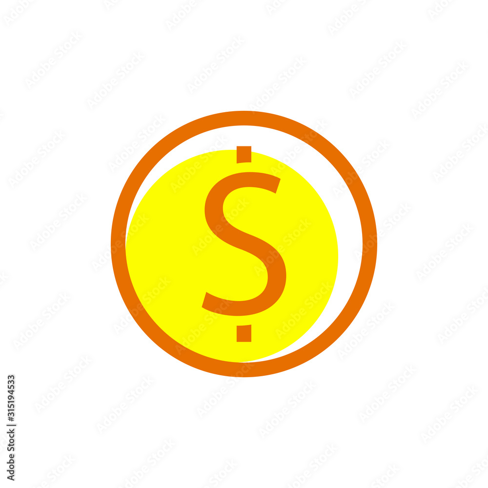 Dollar coin icon vector on white background Dollar coin icon vector on white background