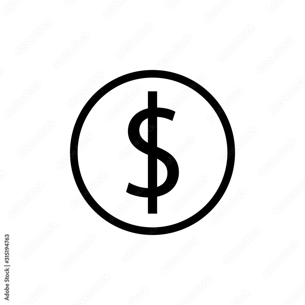 Dollar coin icon vector on white background Dollar coin icon vector on white background