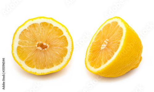 Yellow lemons on isolated white background.Citrus fruit drink and spice in food seasoning.Clipping paths object