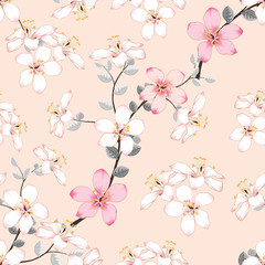 Deken met foto Bloemen patronen Roze veldbloemen lijnillustratie pastel achtergrond  © NOPPHACHAI