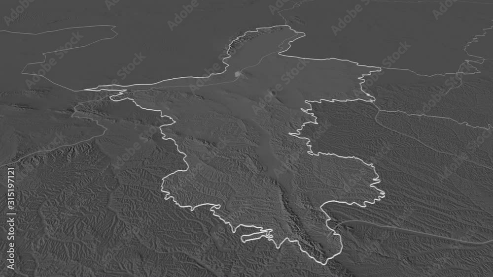 Ningxia Hui, autonomous region with its capital, zoomed and extruded on the bilevel map of China in the conformal Stereographic projection. Animation 3D Ningxia Hui, autonomous region with its capital, zoomed and extruded on the bilevel map of China in the conformal Stereographic projection. Animation 3D