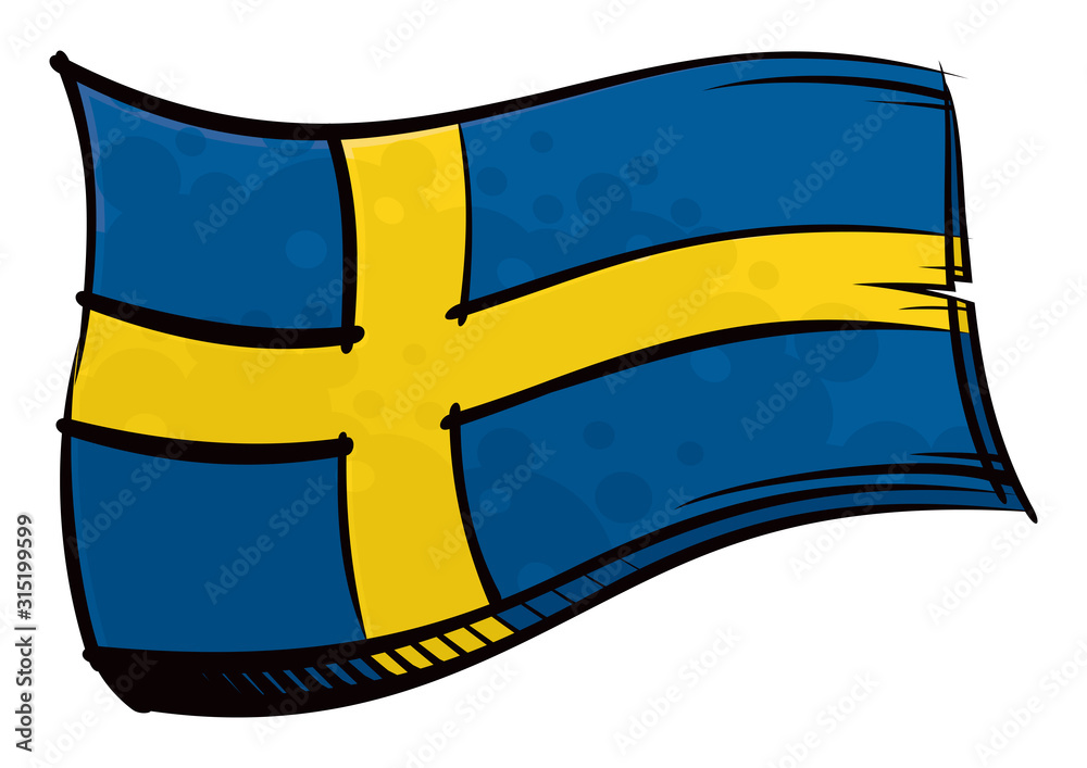 Painted Sweden flag waving in wind