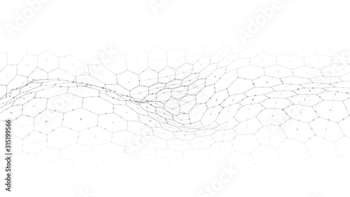 Vector abstract futuristic digital landscape with particles dots and stars on horizon. computer geometric digital connection