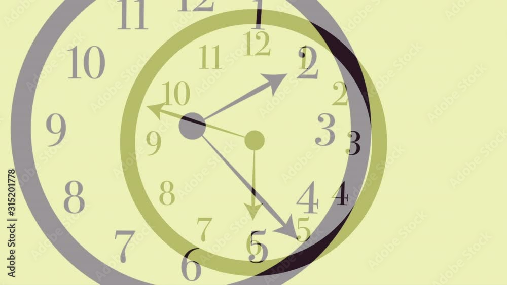 Artistic interpretation of the passage of time with clocks hands running fast floating clocks intersect and the superimpose gives a surrealistic view of stress minutes hours and days passing by fast.