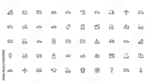 transport vehicle linear design set icons