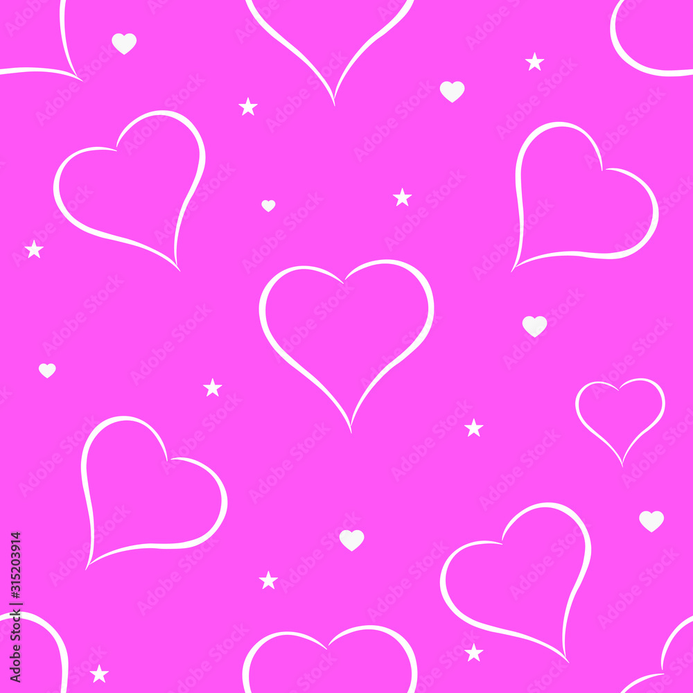 Hearts seamless pattern on pink background. Vector illustration.