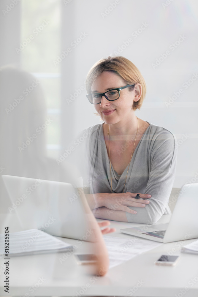 Portrait confident businesswoman working at laptop Portrait confident businesswoman working at laptop