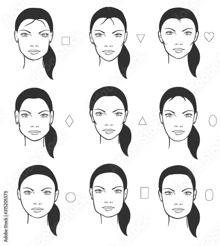 Woman face shapes and types set