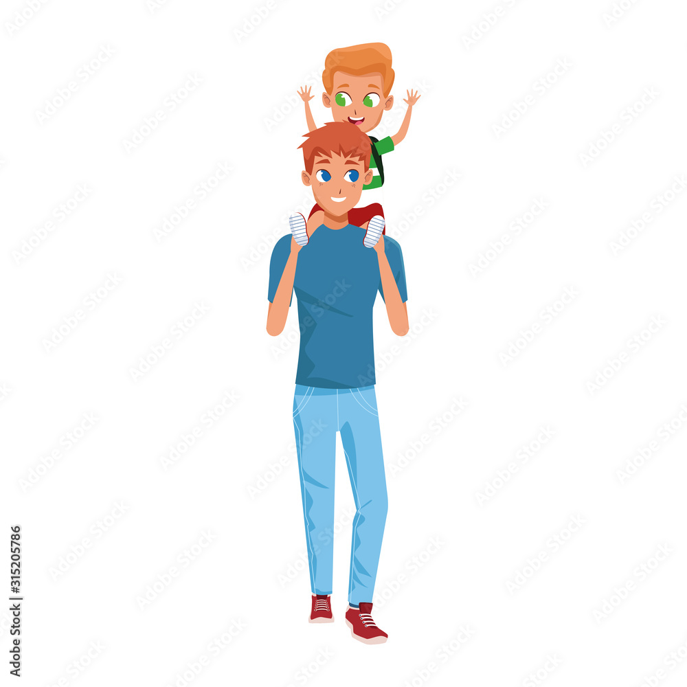 man carrying his son in his arms, colorful design man carrying his son in his arms, colorful design