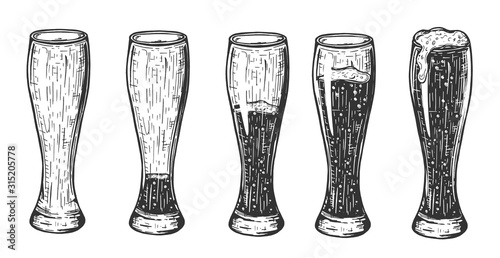 Beer in glass different amount set