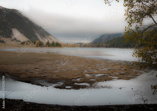 foggy lake in winter