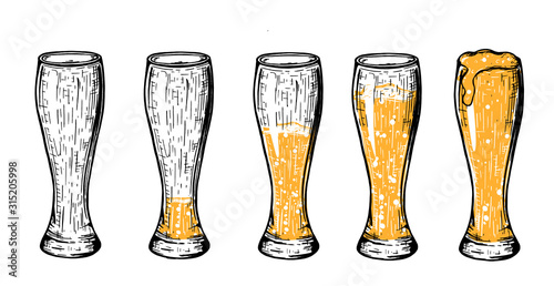 Beer in glass different amount set