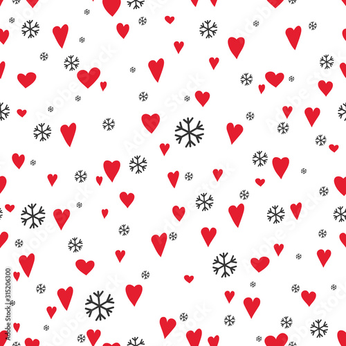 Cute Hearts and Snowflakes Happy Valentine's day Background. Vector