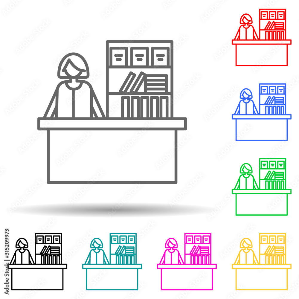 cashier in store multi color style icon. Simple thin line, outline vector of mall shopping center icons for ui and ux, website or mobile application