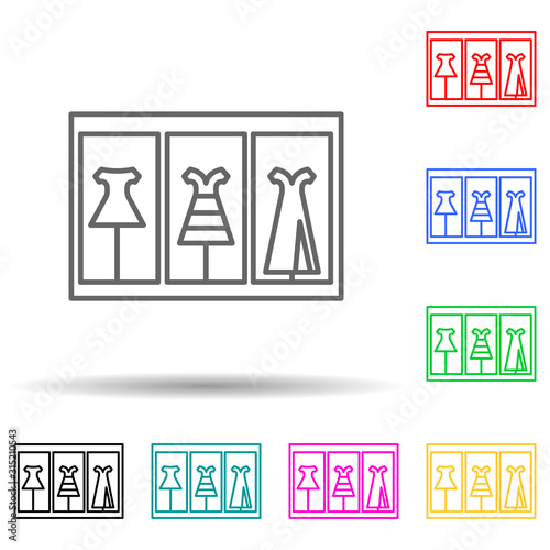 showcase with dresses multi color style icon. Simple thin line, outline vector of mall shopping center icons for ui and ux, website or mobile application