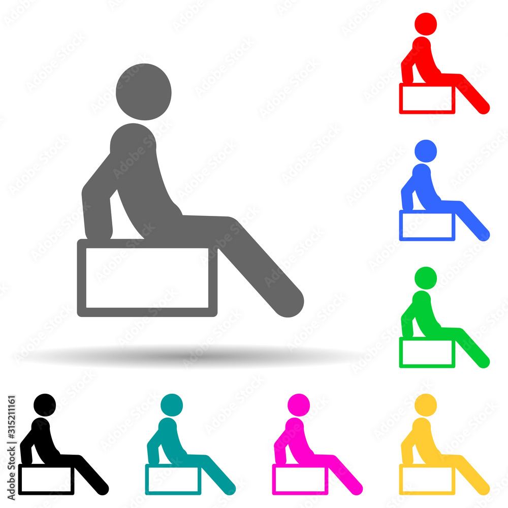Man, sit multi color style icon. Simple glyph, flat vector of man sitting on icons for ui and ux, website or mobile application Man, sit multi color style icon. Simple glyph, flat vector of man sitting on icons for ui and ux, website or mobile application