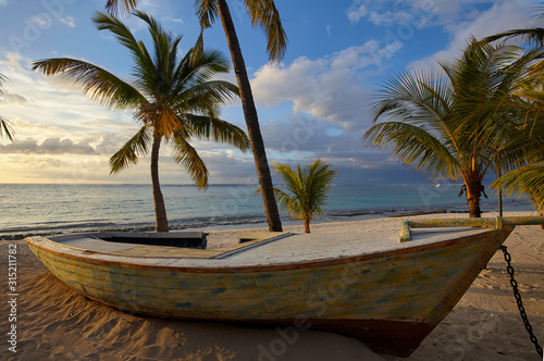 Boat on the beach of Le Morne Brabant, Mauritius