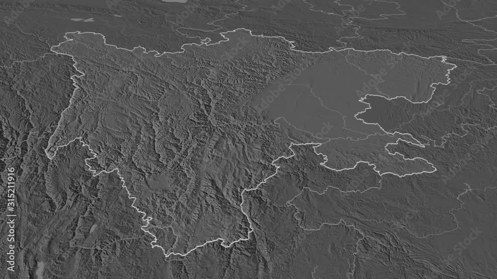 Sichuan, province with its capital, zoomed and extruded on the bilevel map of China in the conformal Stereographic projection. Animation 3D Sichuan, province with its capital, zoomed and extruded on the bilevel map of China in the conformal Stereographic projection. Animation 3D