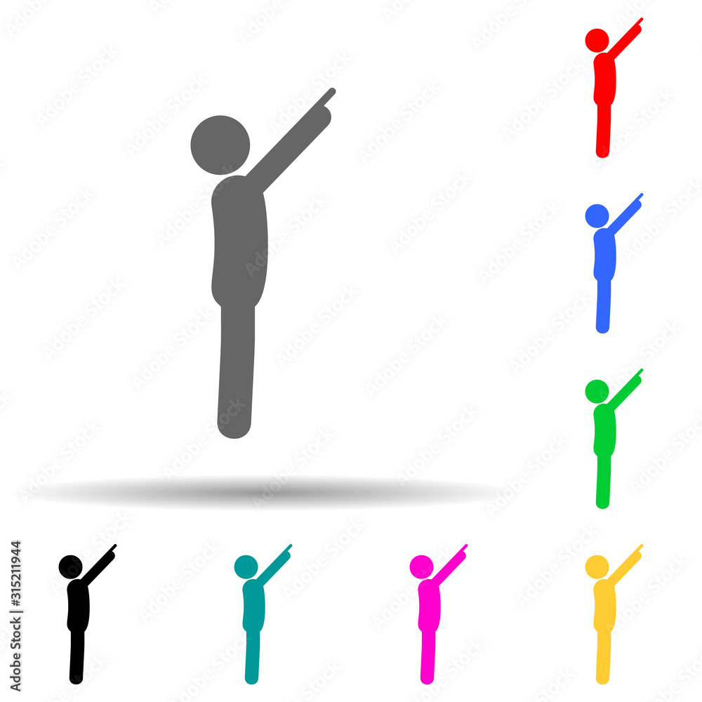 Man show, finger multi color style icon. Simple glyph, flat vector of man pointing finger icons for ui and ux, website or mobile application Man show, finger multi color style icon. Simple glyph, flat vector of man pointing finger icons for ui and ux, website or mobile application