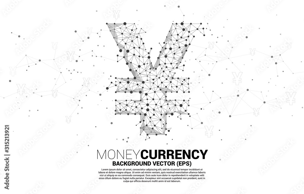 Vector money Chinese yuan and Japanese yen currency icon from Polygon dot connect line. Concept for china and japan financial network connection.