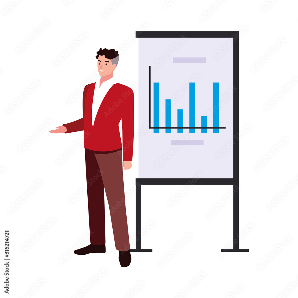 businessman standing with graphs on white background businessman standing with graphs on white background
