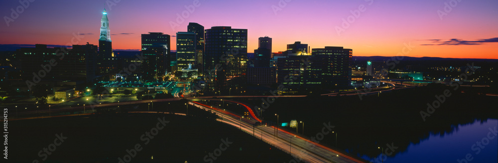 Skyline, Hartford, Sunset, Connecticut