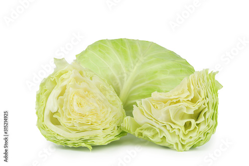 green and round cabbage with slice vegetable isolated on white background © feeling lucky