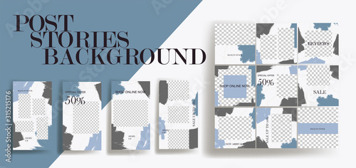 Design backgrounds for social media banner. Set of instagram stories and post frame templates.Vector cover. Mock up for personal blog or shop.Layout for promotion.Endless square puzzle layout