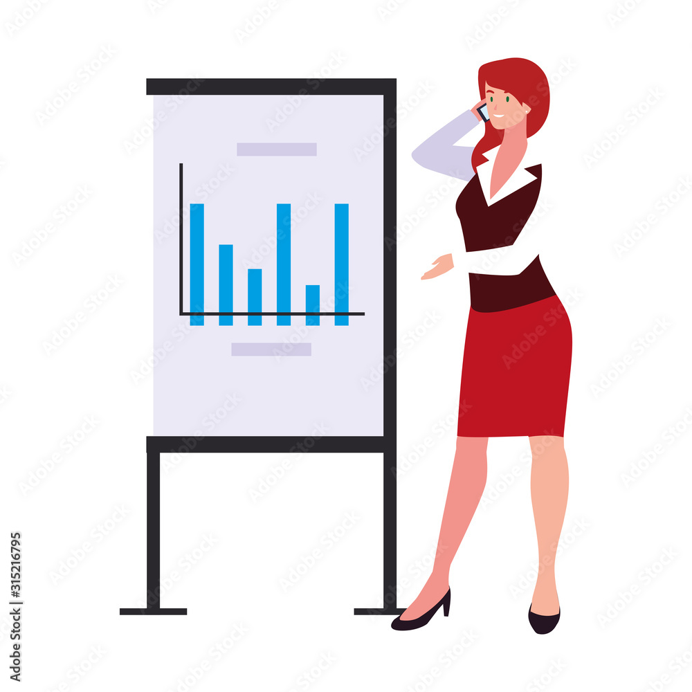 businesswoman standing with graphs on white background businesswoman standing with graphs on white background
