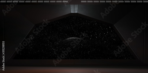 sci fi  corridor with view of space galaxy 3d rendering