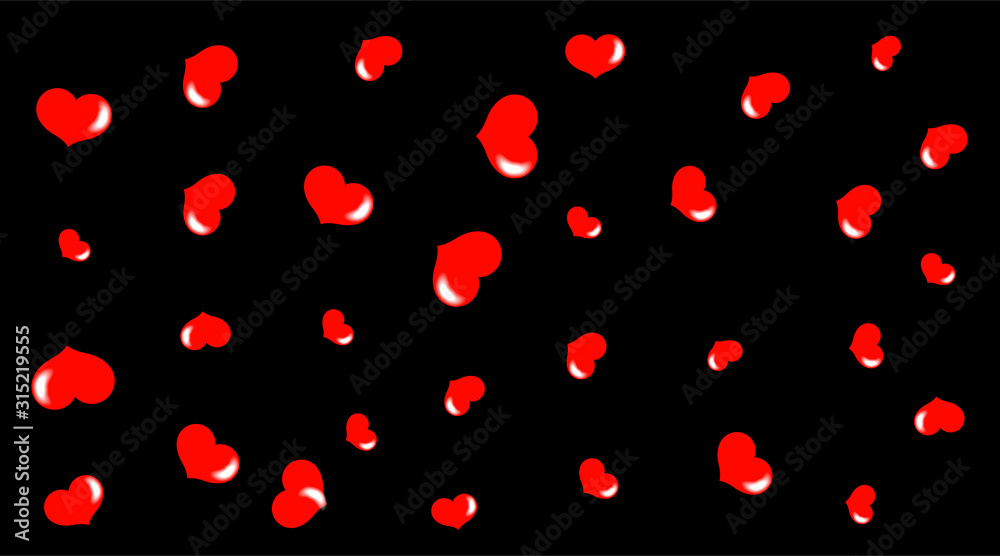 valentines day, card with hearts on a black background