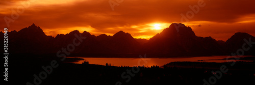 Sunset at Jackson Lake and Grand Tetons, Grand Teton National Park, Wyoming