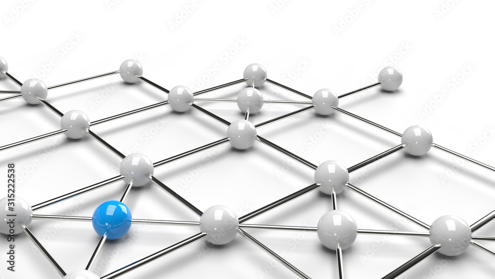 The Abstract design connection design Blue and white sphere network structure 3d rendering. The Abstract design connection design Blue and white sphere network structure 3d rendering.